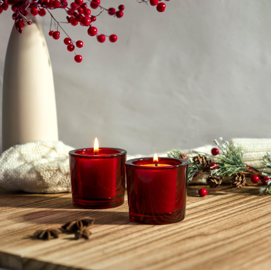 Beeswax Votives & Red Glass votive candle holders - Holiday Bundle - Bluecorn Candles
