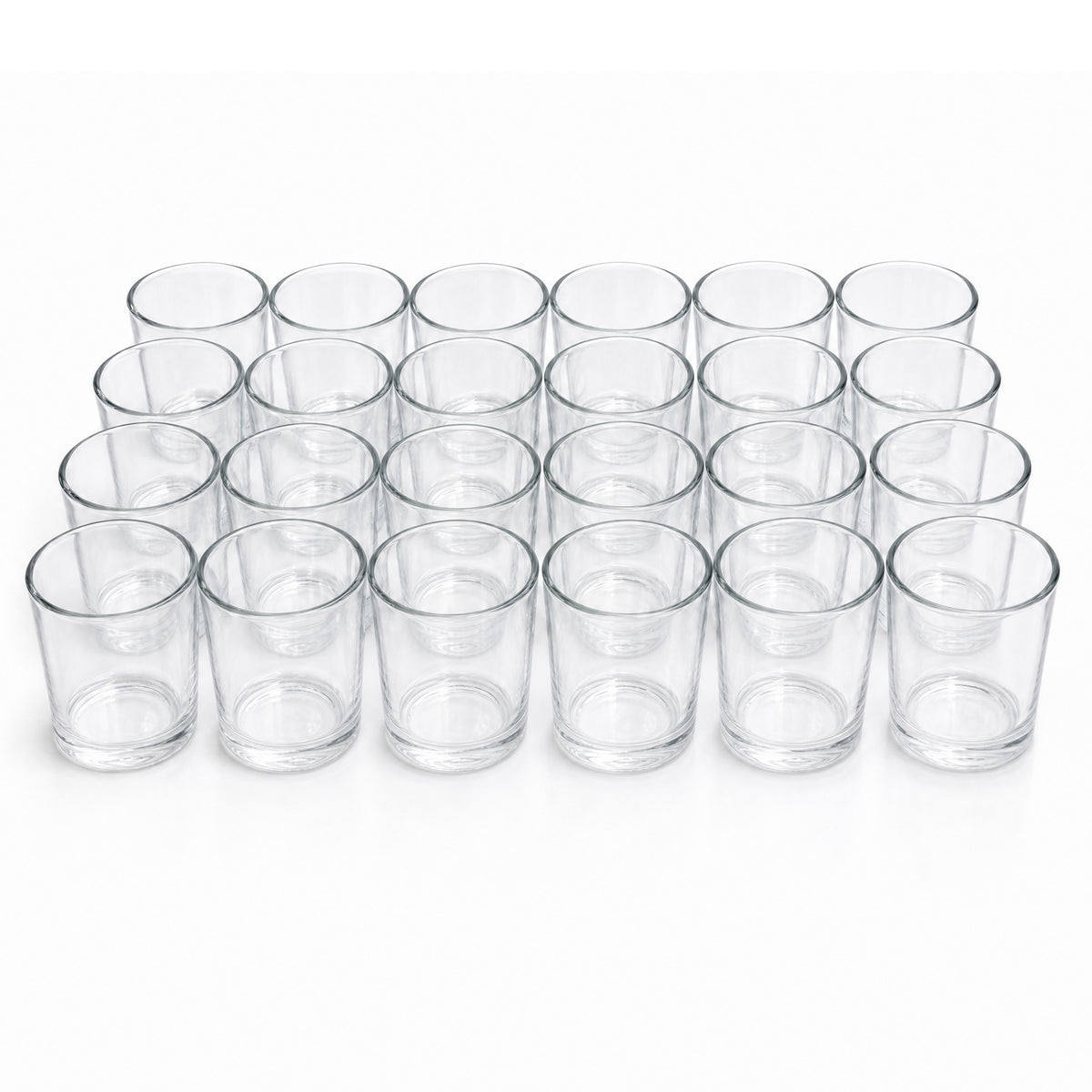 A 24-pack of Bluecorn beeswax clear votive candle holder