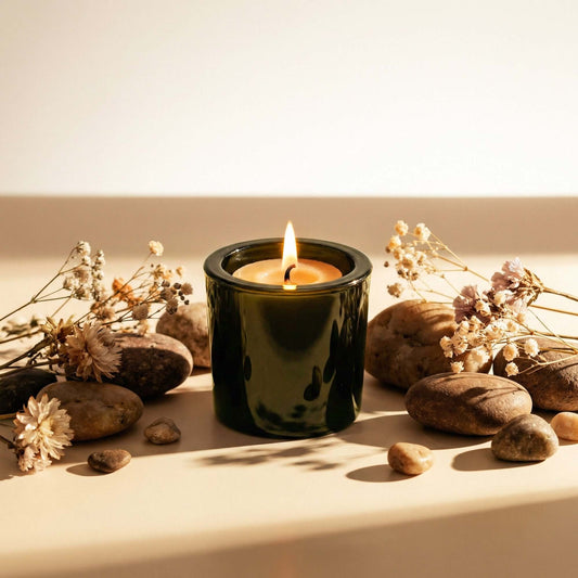 votive in olive green votive candle holder with beeswax votive candle