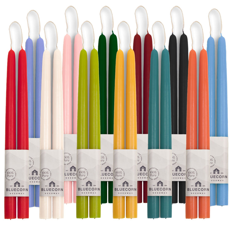 bluecorn beeswax taper candle pairs in all colors