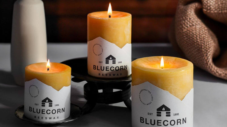 pure beeswax pillar candles & holders from bluecorn