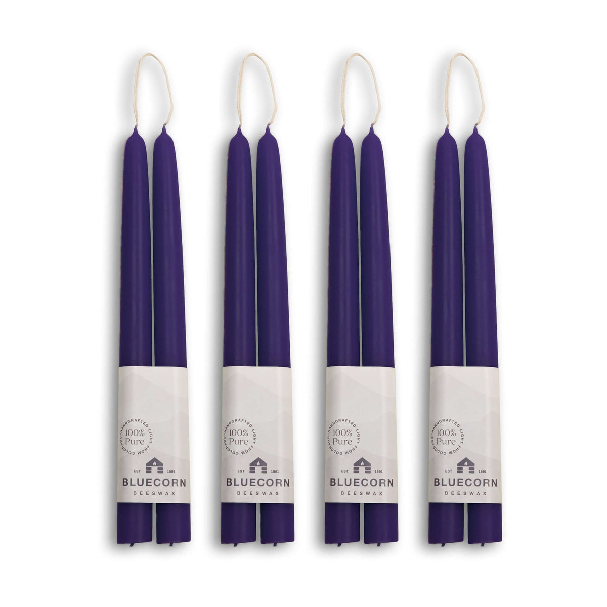 Clearance Candles - 4-Pair Dark Purple Hand-Dipped beeswax tapers with white background
