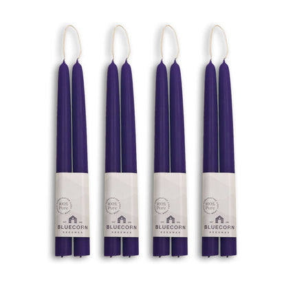 Clearance Candles - 4-Pair Dark Purple Hand-Dipped beeswax tapers with white background