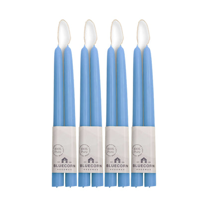 Clearance Candles - 4-Pair light blue Hand-Dipped beeswax tapers with white background