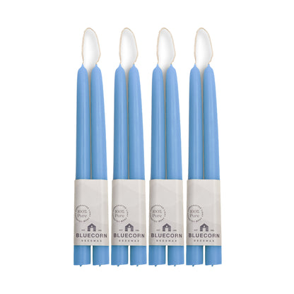 Clearance Candles - 4-Pair Light Blue Hand-Dipped beeswax tapers with white background