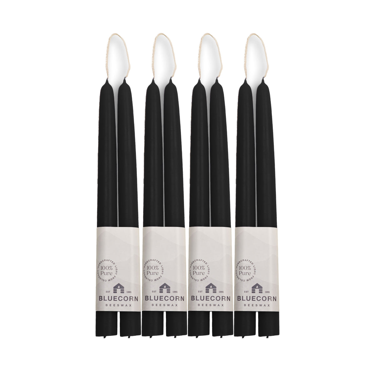 Clearance Candles - 4-Pair 10" Black Hand-Dipped beeswax tapers with white background