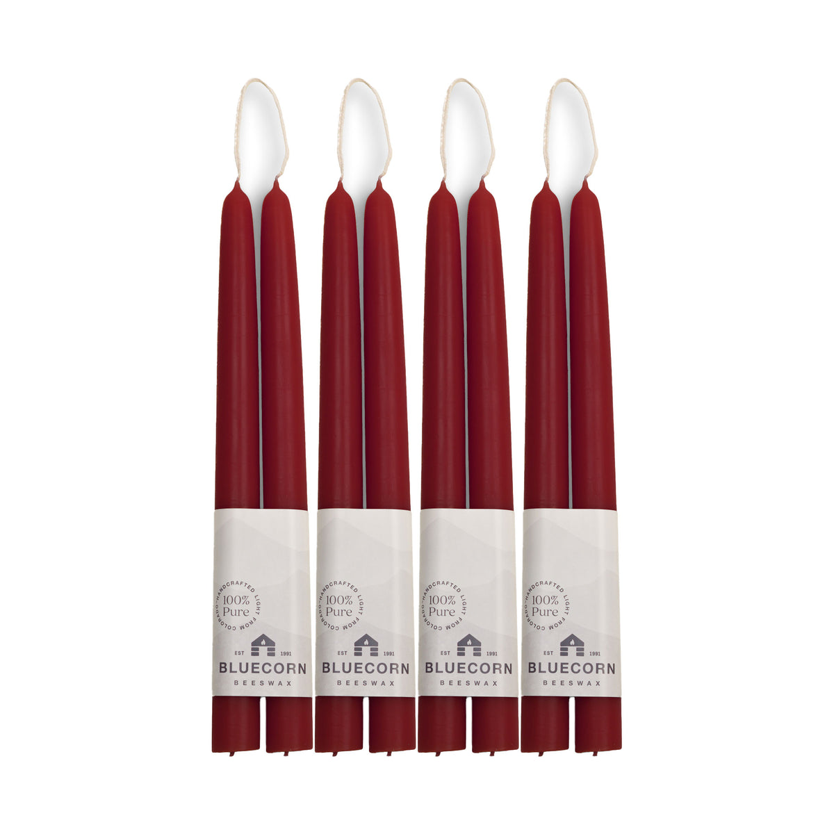 Clearance Candles - 4-Pair 10" Burgundy Hand-Dipped beeswax tapers with white background