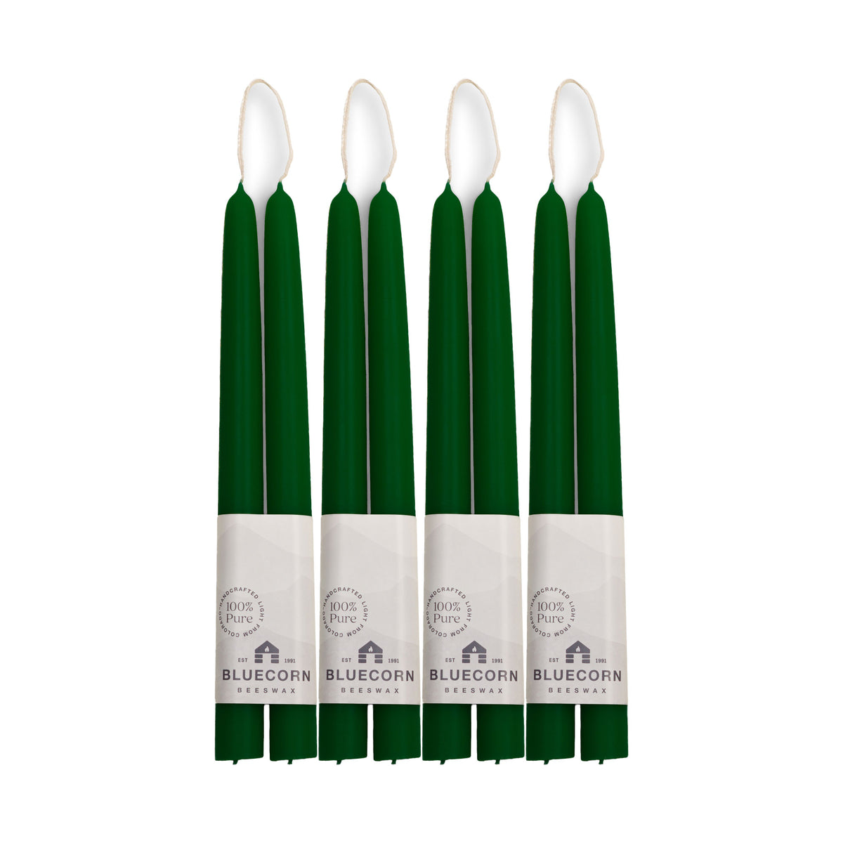 Clearance Candles - 4-Pair Moss Green Hand-Dipped beeswax tapers with white background