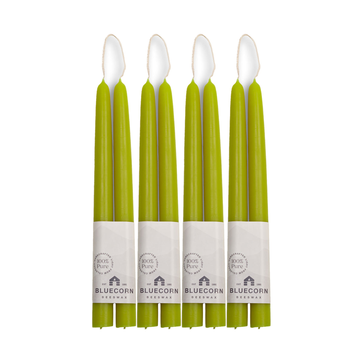 Clearance Candles - 4-Pair 10" Pistachio Hand-Dipped beeswax tapers with white background
