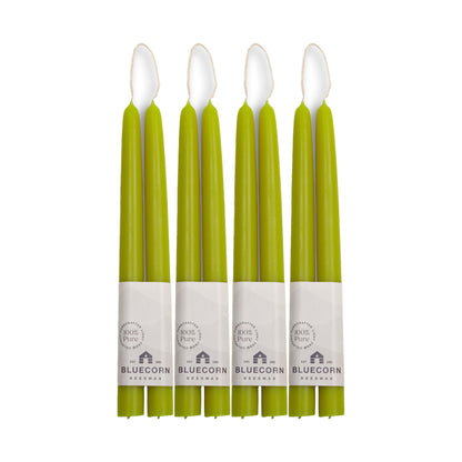 Clearance Candles - 4-Pair 10" Pistachio Hand-Dipped beeswax tapers with white background