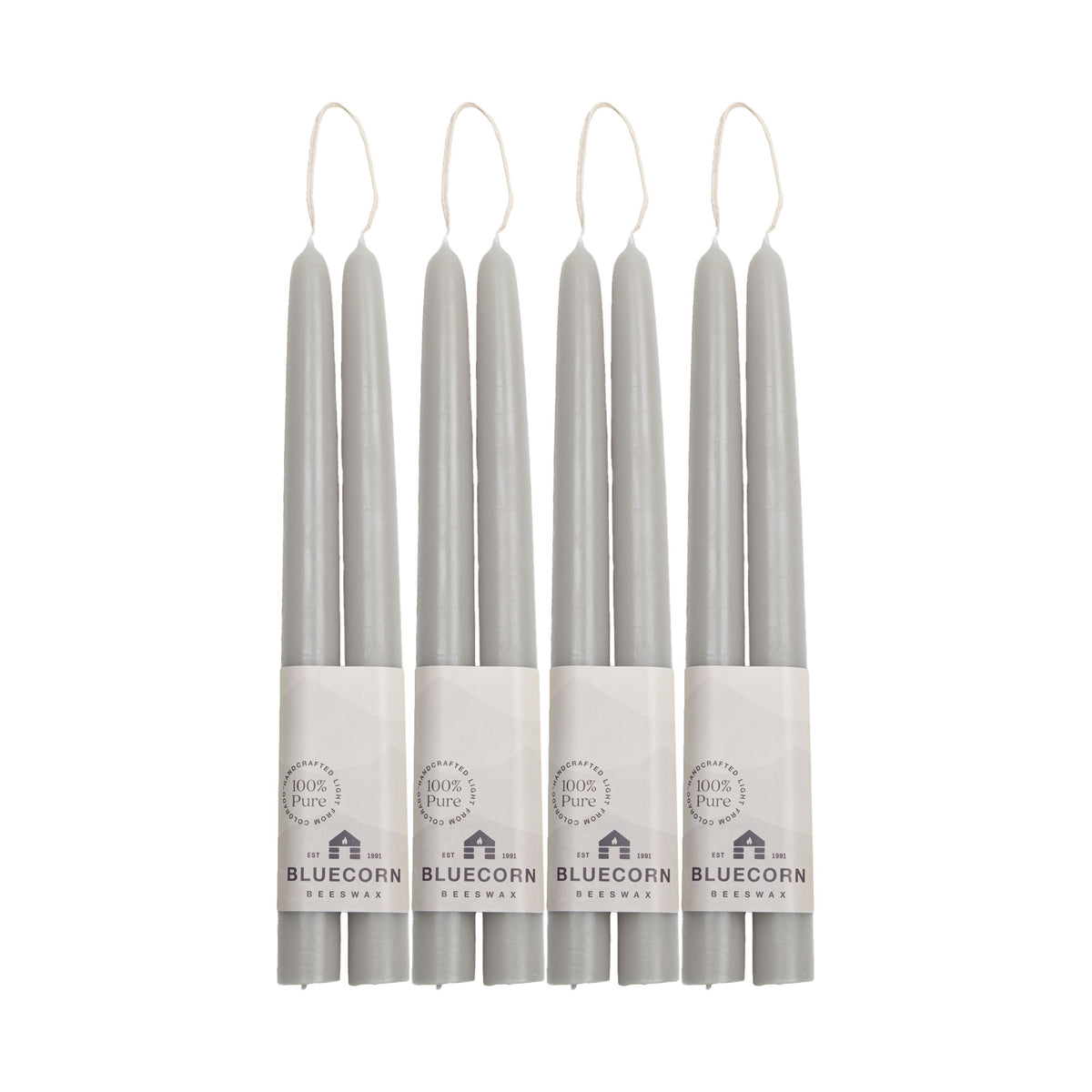 Clearance Candles - 4-Pair Gray Hand-Dipped beeswax tapers with white background