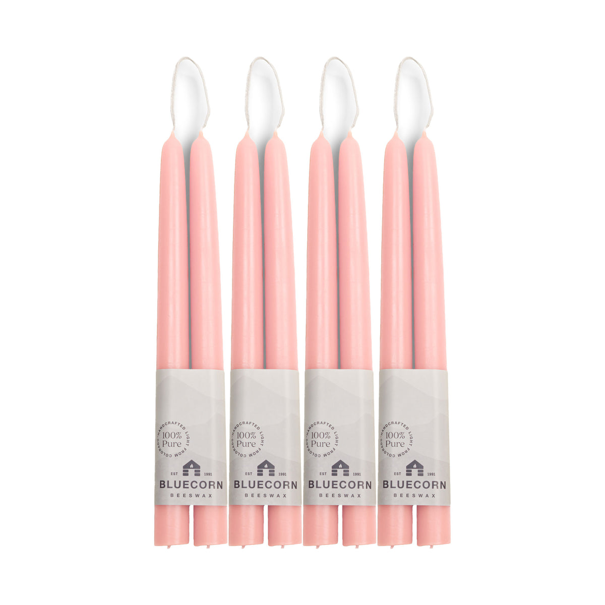 Clearance Candles - 4-Pair 10" Dusty Rose Hand-Dipped beeswax tapers with white background