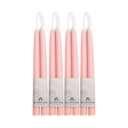 Clearance Candles - 4-Pair 10" Dusty Rose Hand-Dipped beeswax tapers with white background