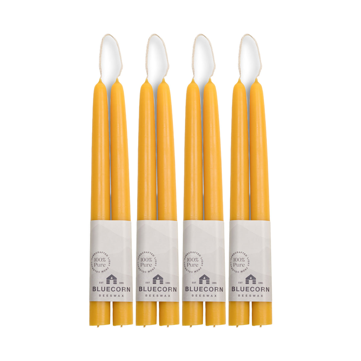 Clearance Candles - 4-Pair 10" Raw Hand-Dipped beeswax tapers with white background