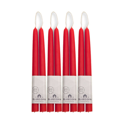 red taper candles made from pure beeswax by bluecorn candles