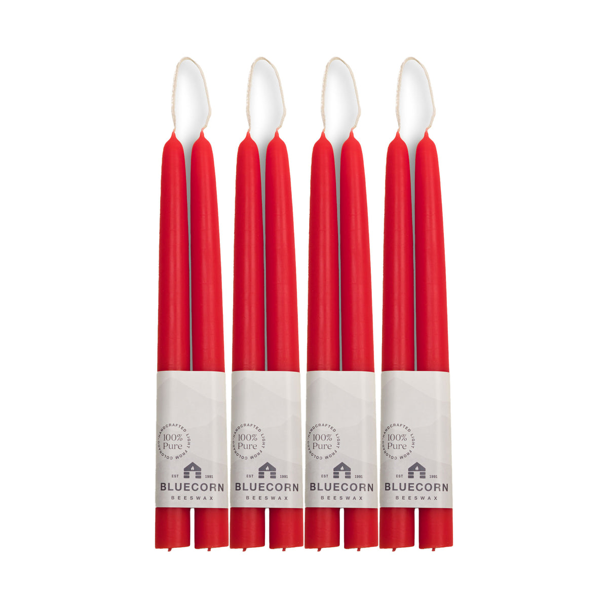 Clearance Candles - 4-Pair 10" Red Hand-Dipped beeswax tapers with white background