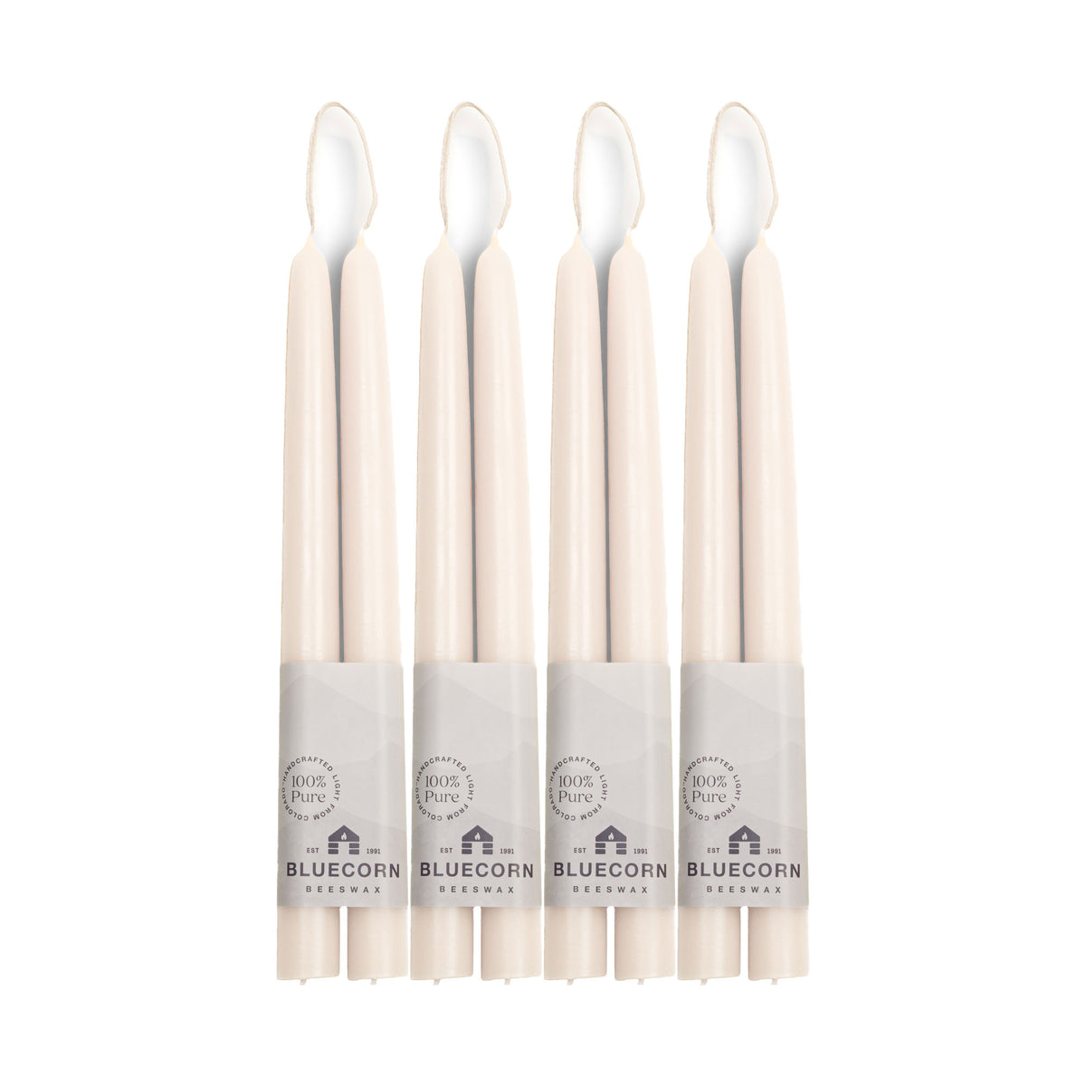Clearance Candles - 4-Pair 10" Ivory White Hand-Dipped beeswax tapers with white background