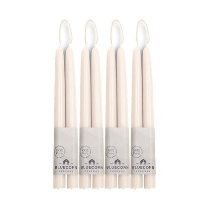 Clearance Candles - 4-Pair 10" Ivory White Hand-Dipped beeswax tapers with white background