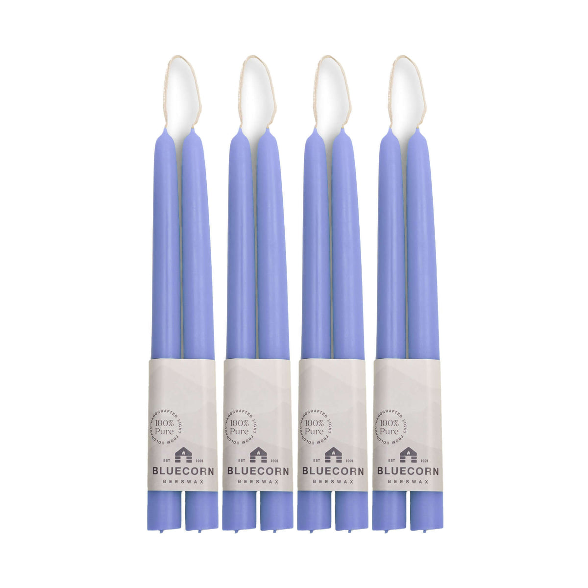Clearance Candles - 4-Pair light purple Hand-Dipped beeswax tapers with white background
