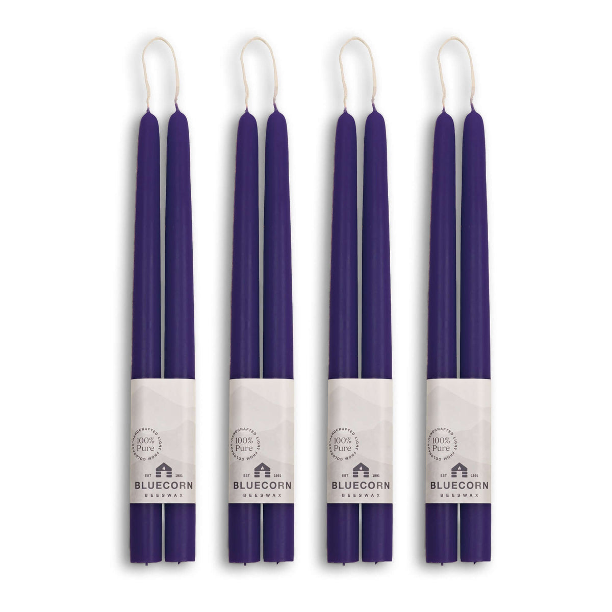 Clearance Candles - 4-Pair Dark Purple Hand-Dipped beeswax tapers with white background