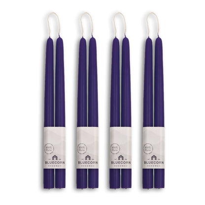 Clearance Candles - 4-Pair Dark Purple Hand-Dipped beeswax tapers with white background