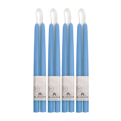 Clearance Candles - 4-Pair light blue Hand-Dipped beeswax tapers with white background