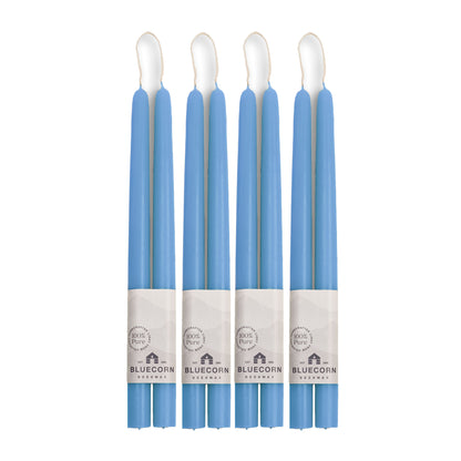 Clearance Candles - 4-Pair Light Blue Hand-Dipped beeswax tapers with white background