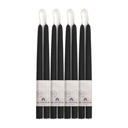Clearance Candles - 4-Pair 12" Black Hand-Dipped beeswax tapers with white background