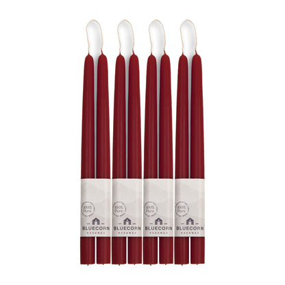 Clearance Candles - 4-Pair 12" Burgundy Hand-Dipped beeswax tapers with white background