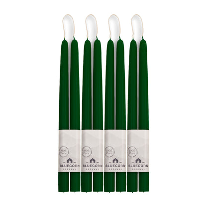 Clearance Candles - 4-Pair 12" Moss Hand-Dipped beeswax tapers with white background