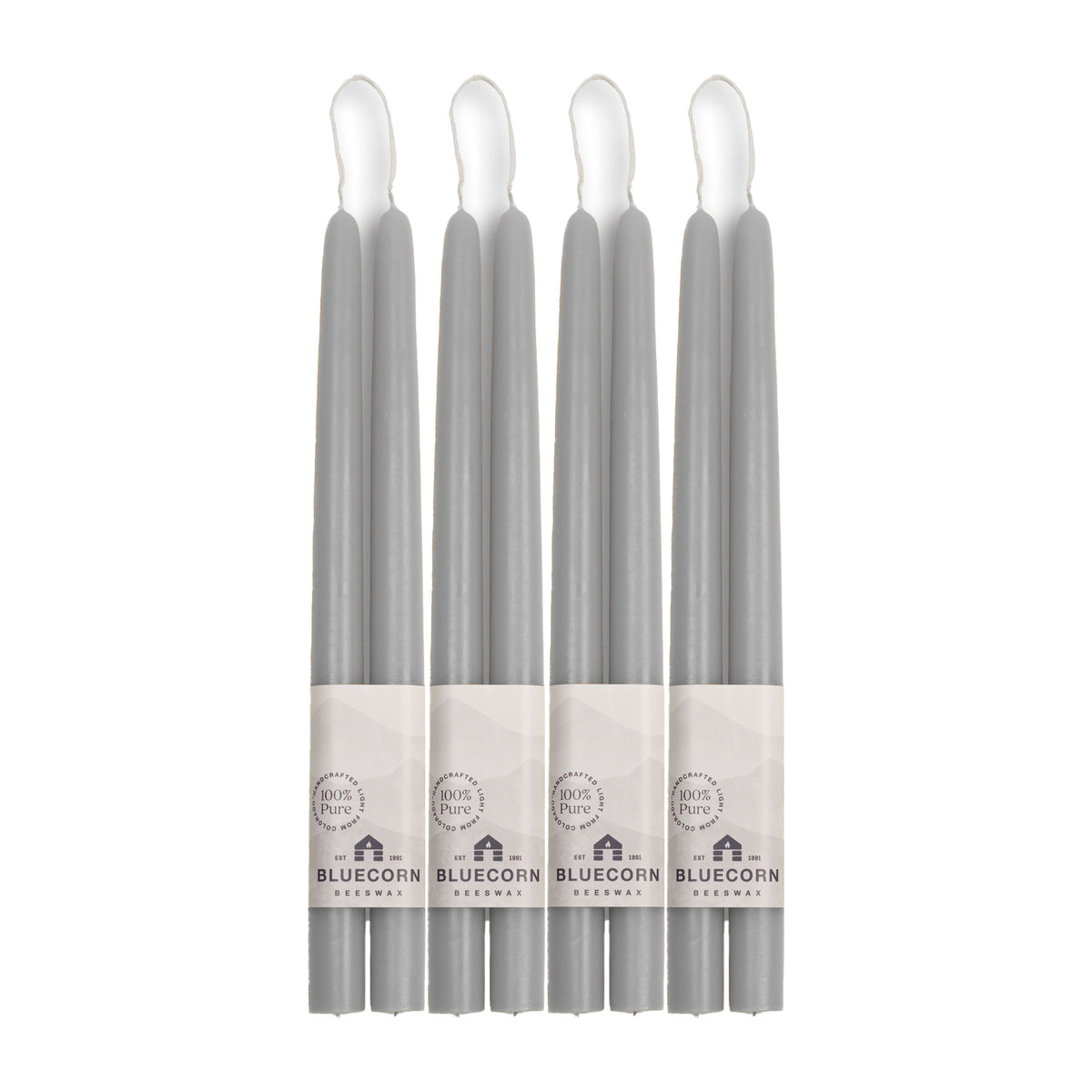Clearance Candles - 4-Pair 12" Gray Hand-Dipped beeswax tapers with white background