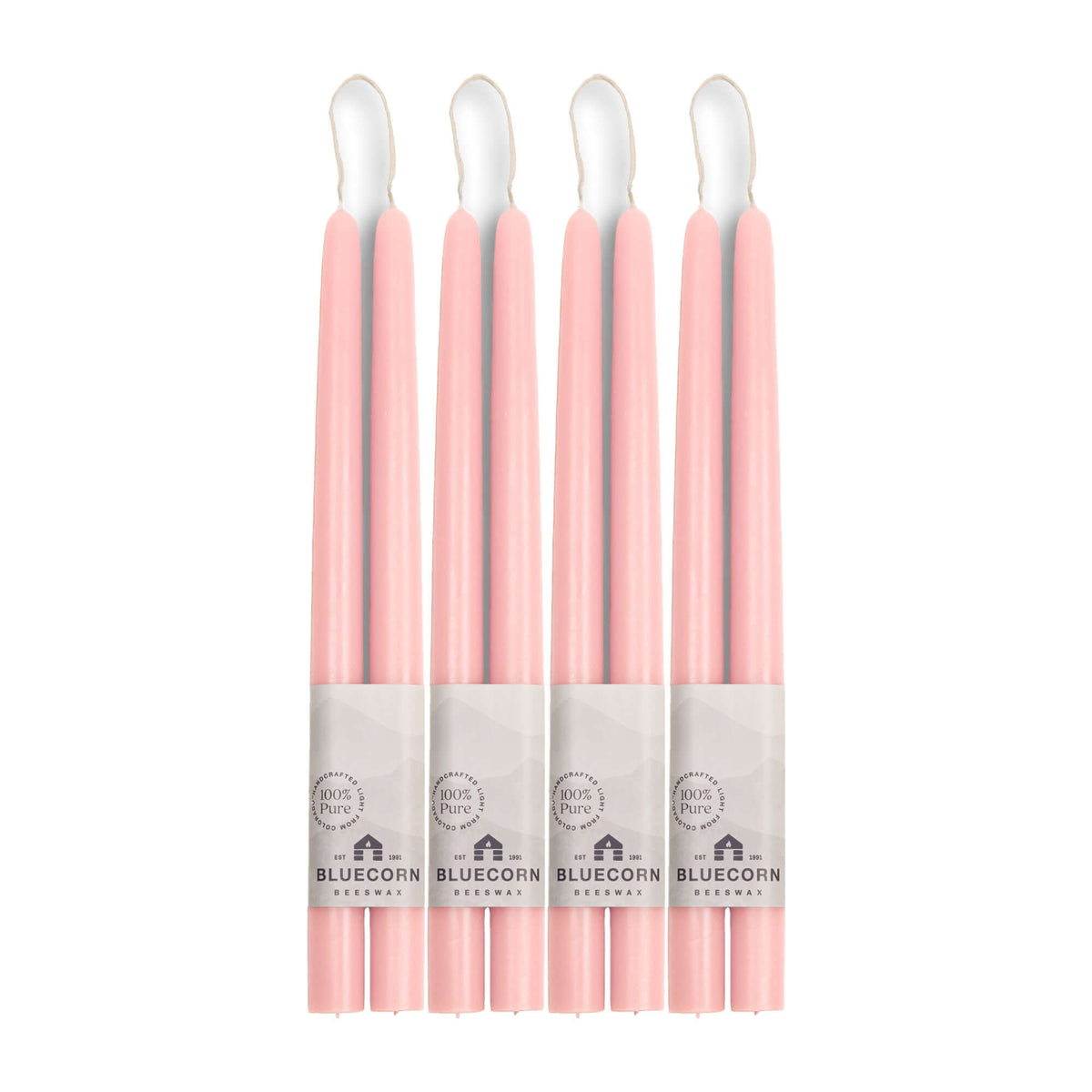 bluecorn candles beeswax tapers in light pink