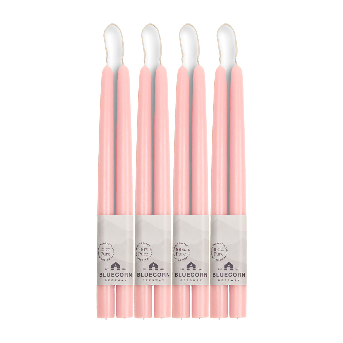 Clearance Candles - 4-Pair 12" Dusty Rose Hand-Dipped beeswax tapers with white background