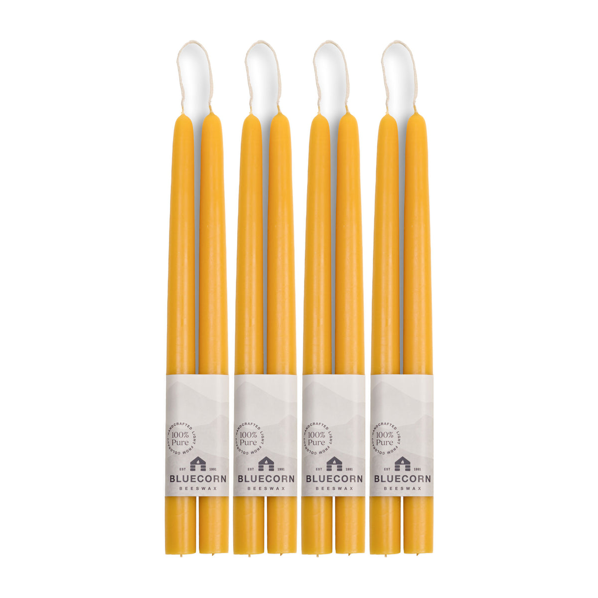 Clearance Candles - 4-Pair 12" Raw Hand-Dipped beeswax tapers with white background