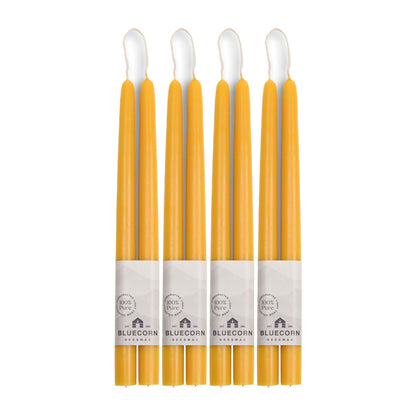 Clearance Candles - 4-Pair 12" Raw Hand-Dipped beeswax tapers with white background