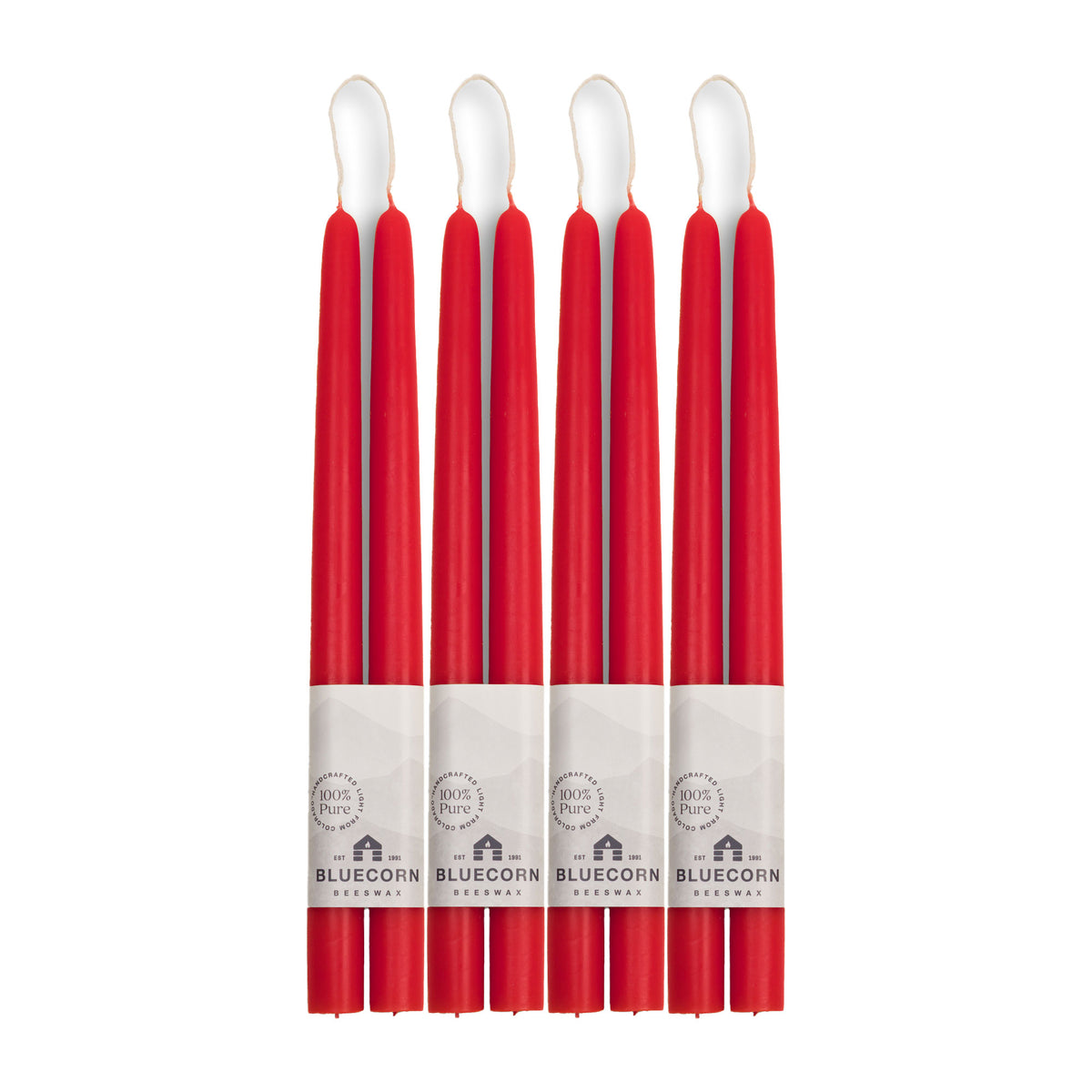 Clearance Candles - 4-Pair 12" Red Hand-Dipped beeswax tapers with white background