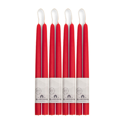 Clearance Candles - 4-Pair 12" Red Hand-Dipped beeswax tapers with white background