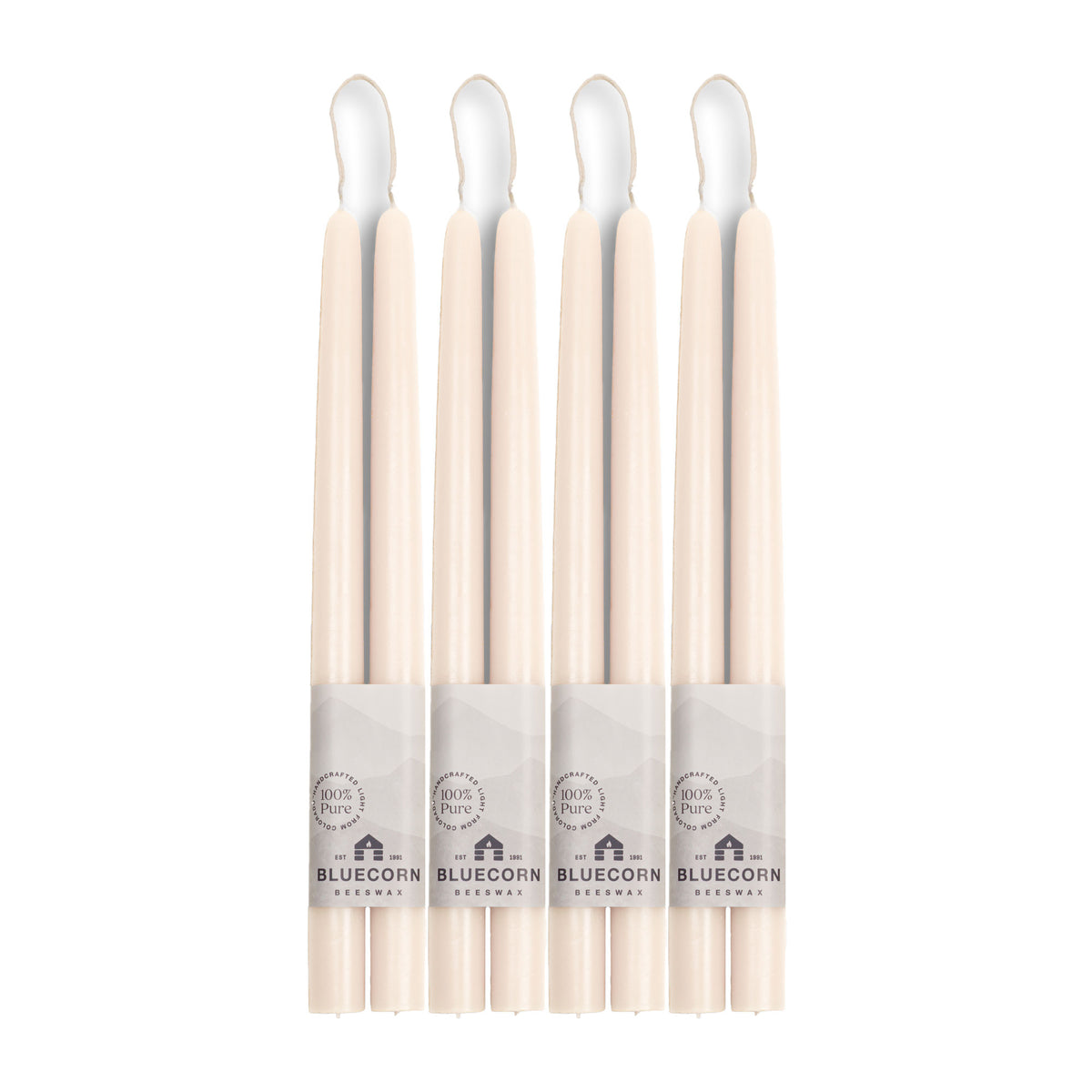 Clearance Candles - 4-Pair 12" Ivory White Hand-Dipped beeswax tapers with white background