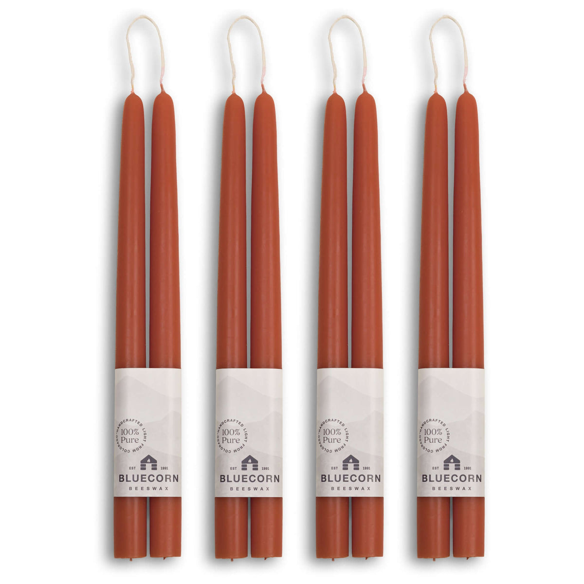 Clearance Candles - 4-Pair Terracotta Hand-Dipped beeswax tapers with white background