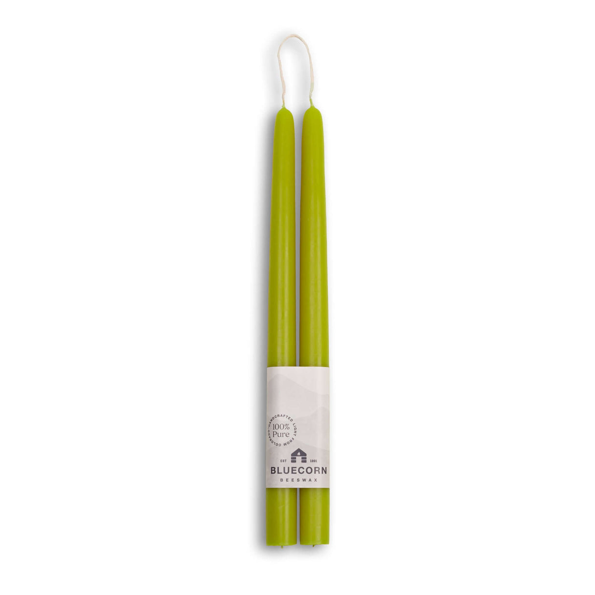 light green beeswax taper candles from bluecorn candles