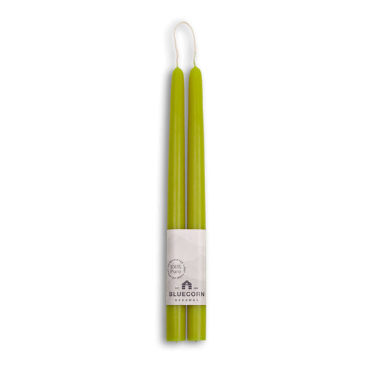 light green beeswax taper candles from bluecorn candles