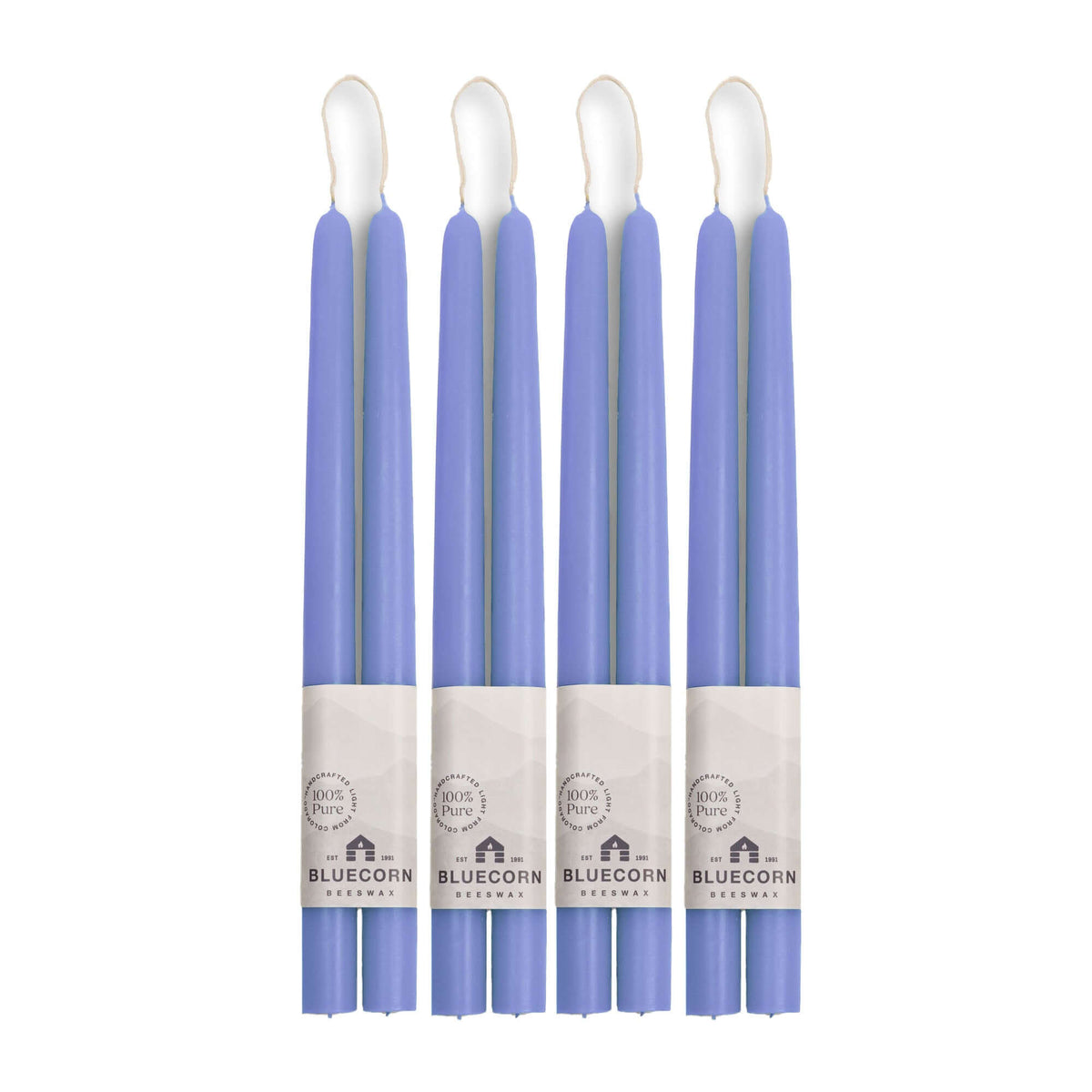 Clearance Candles - 4-Pair light purple Hand-Dipped beeswax tapers with white background