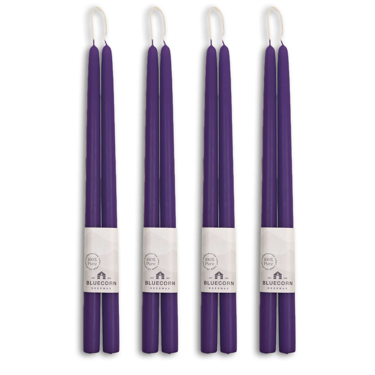 Clearance Candles - 4-Pair Dark Purple Hand-Dipped beeswax tapers with white background