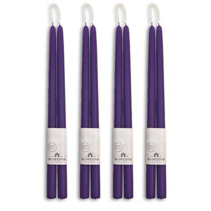 Clearance Candles - 4-Pair Dark Purple Hand-Dipped beeswax tapers with white background