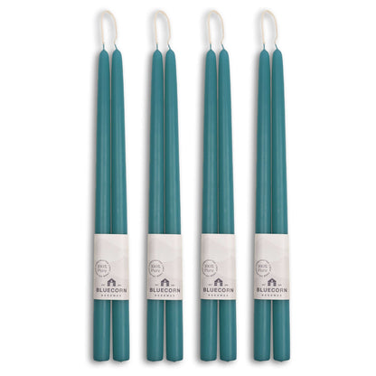 Clearance Candles - 4-Pair Teal Hand-Dipped beeswax tapers with white background