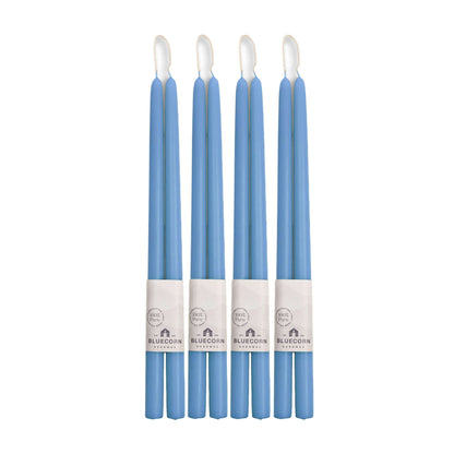 Clearance Candles - 4-Pair light blue Hand-Dipped beeswax tapers with white background
