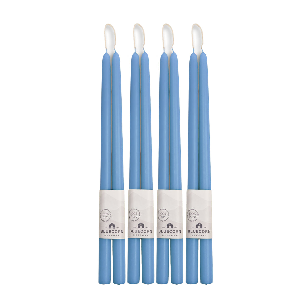 Clearance Candles - 4-Pair Light Blue Hand-Dipped beeswax tapers with white background