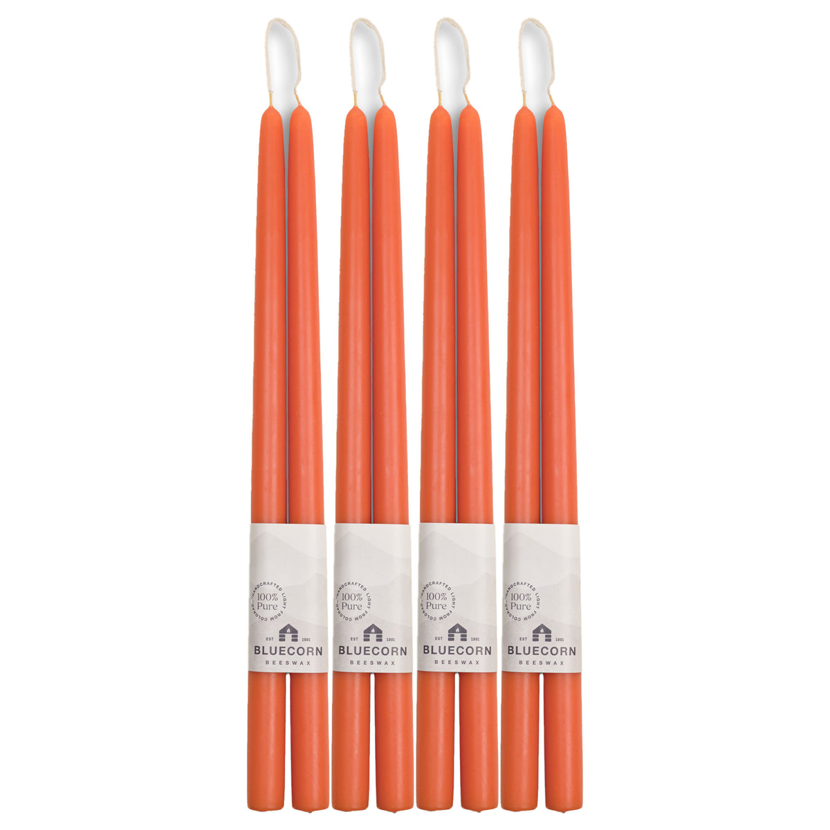 Clearance Candles - 4-Pair 16" Apricot  Hand-Dipped beeswax tapers with white background