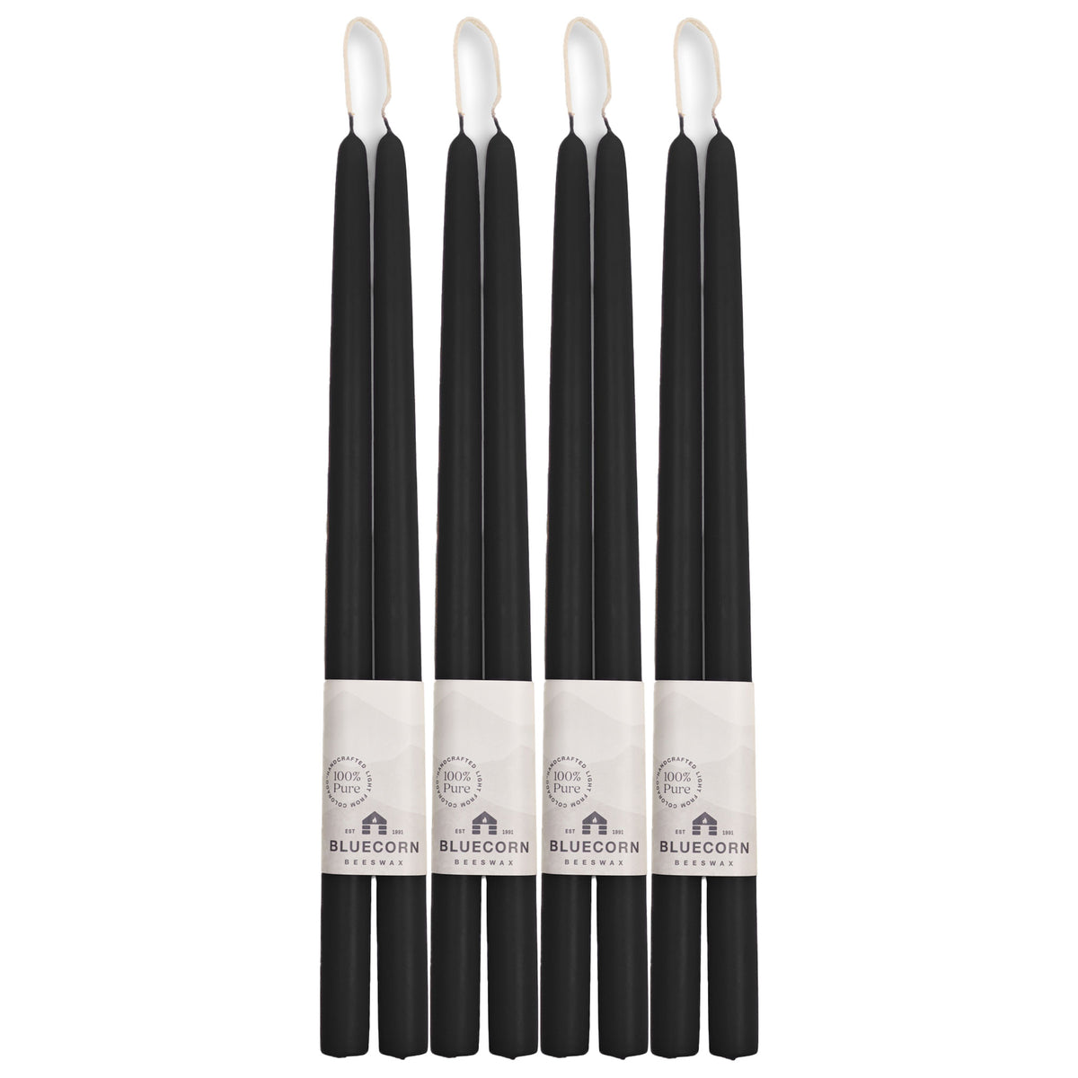 Clearance Candles - 4-Pair 16" Black Hand-Dipped beeswax tapers with white background