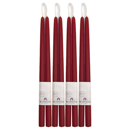 Clearance Candles - 4-Pair 16" Burgundy Hand-Dipped beeswax tapers with white background